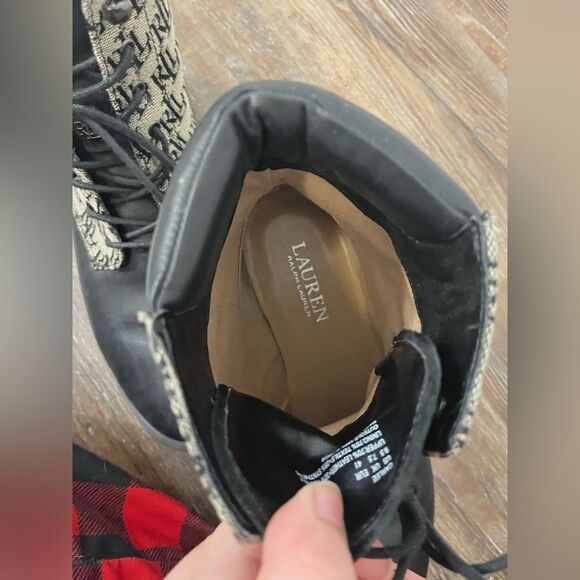 Lauren Ralph Lauren Carlee Logo Lace Up Leather Upper Combat Boot Size 9.5 - Picture 9 of 11